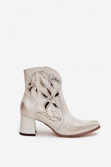 „Zazoo 3647“ auksiniai, trinti ažūriniai moteriški odiniai aulinukai iki kulno 2