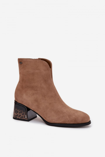 Vinceza 66806 Camel spalvos moteriški natūralios zomšos batai su kulniuku ir pašiltinimu 2