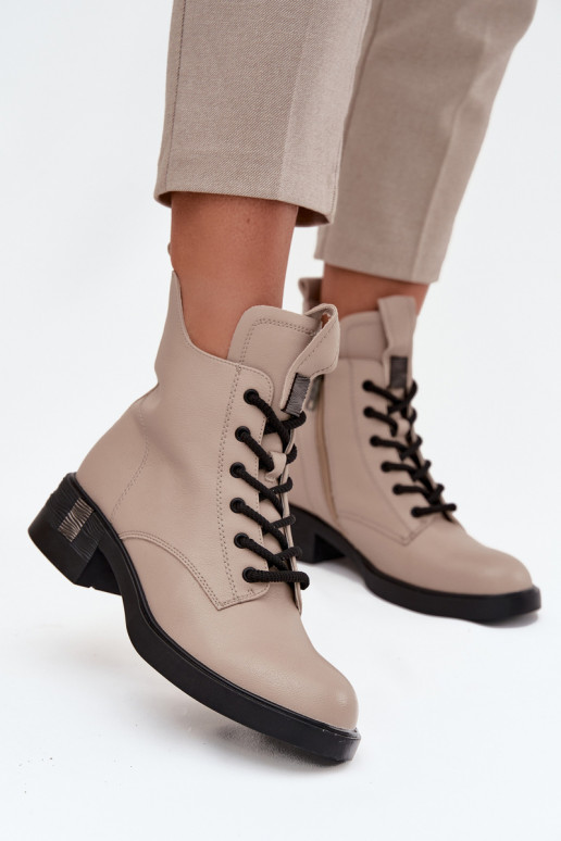 Vinceza 66818 smėlio spalvos moteriški odiniai žemakulniai aulinukai iki kulkšnių