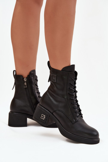 Vinceza 66819 juodi izoliuoti moteriški aulinukai iki kulkšnių iš natūralios odos