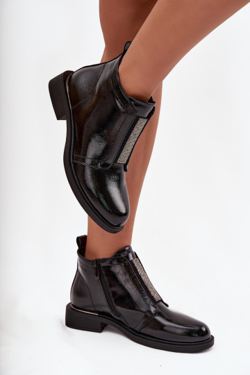 S.Barski HY52-506 juodi lakuotos odos izoliuoti žemi moteriški aulinukai iki kulno