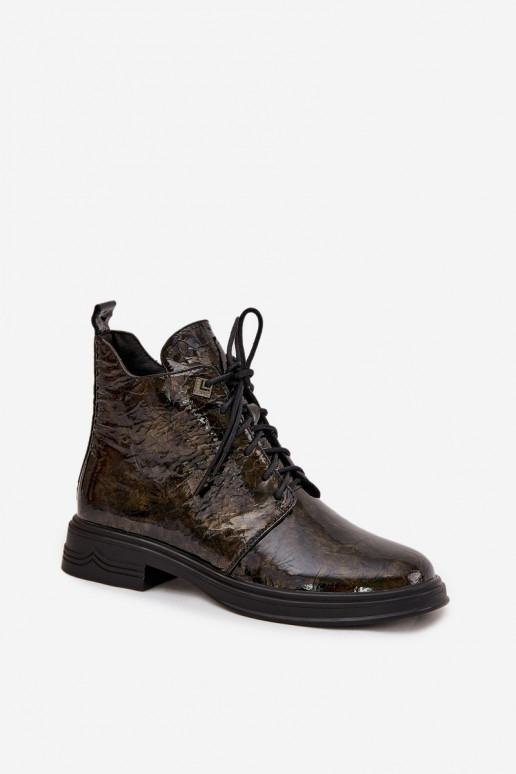 D&A LZ42-042 auksinės spalvos lakuotos odos moteriški aulinukai su užtrauktuku