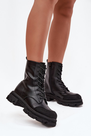 Moteriški pašiltinti darbiniai aulinukai iki kulkšnių su dekoracijomis S.Barski HY42-982 juodi