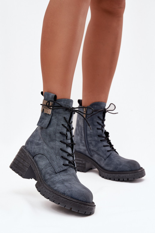 Moteriški odiniai aulinukai iki kulkšnių su dekoratyvinėmis detalėmis Artiker 57C0212 mėlyni