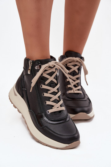 „Zazoo Z1239“ moteriški platforminiai sportiniai aulinukai iš natūralios odos, juodos spalvos