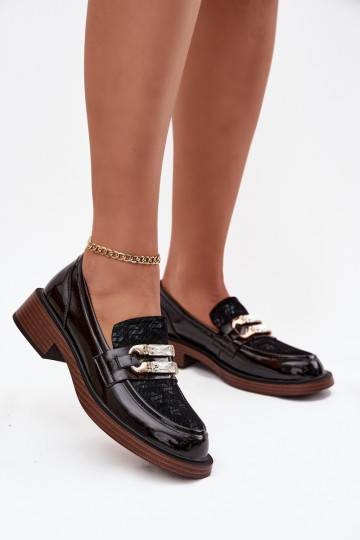 D&A MR52-173 juodos lakuotos odos moteriški mokasinai su dekoratyvinėmis detalėmis 2