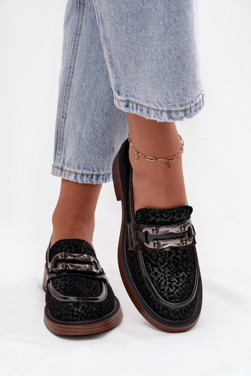 Moteriški zomšiniai mokasinai su papuošimais D&A MR52-176 juodi