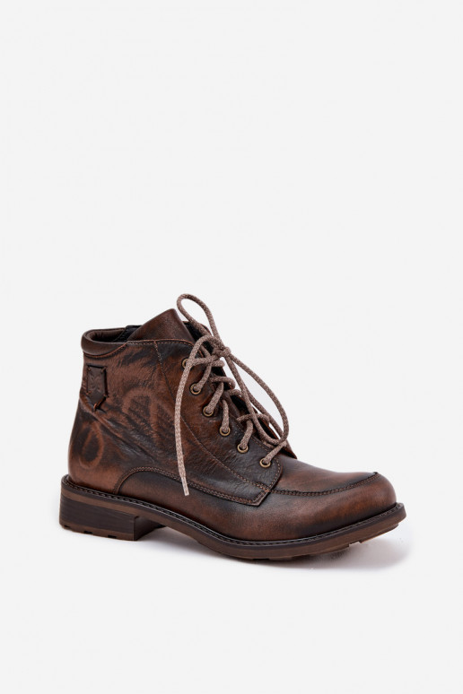 Maciejka 07063-02 rudi moteriški natūralios odos plokščiapadžiai aulinukai iki kulkšnių