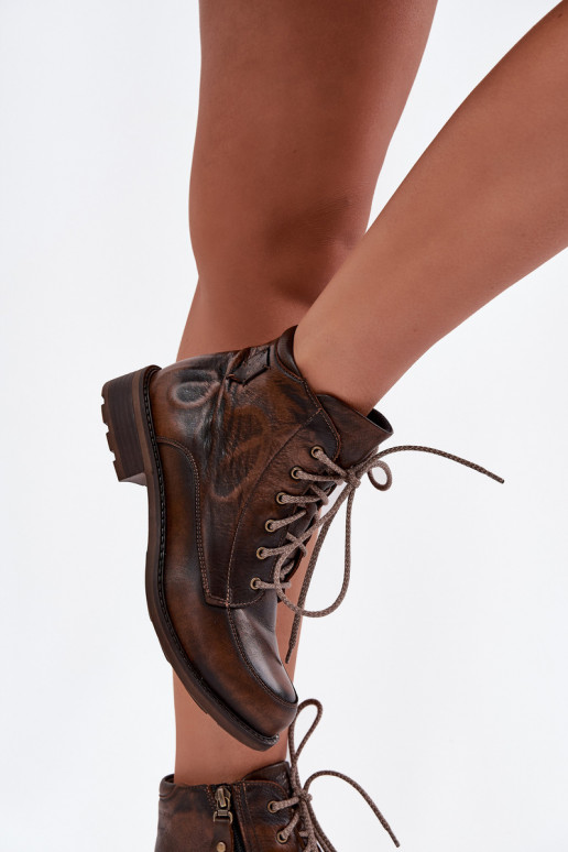 Maciejka 07063-02 rudi moteriški natūralios odos plokščiapadžiai aulinukai iki kulkšnių