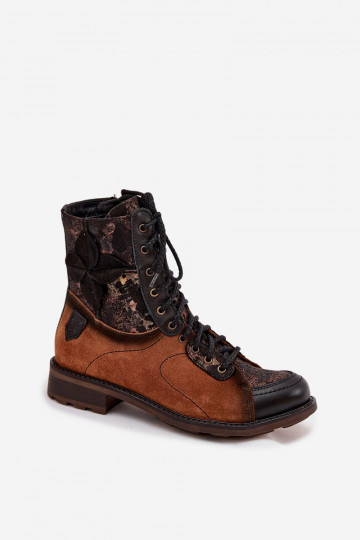 Maciejka 07004-29 Camel spalvos moteriški odiniai aulinukai iš natūralios odos su plokščiu kulnu 2