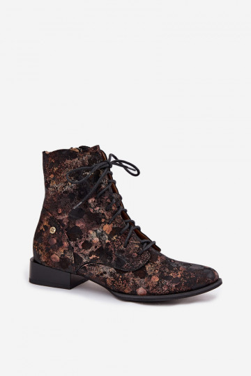 Maciejka 06391-02 raštuoti zomšiniai plokščiapadžiai aulinukai iki kulkšnių, juodos ir auksinės spalvos 2