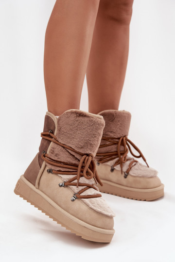 D.Franklin DFSH370012 moteriški sniego batai su kailiniais ir smėlio spalvos