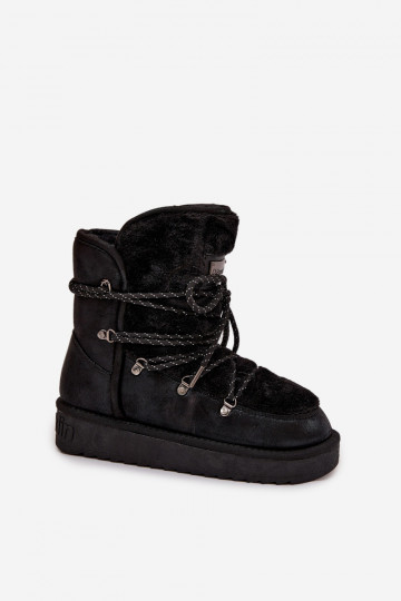 D.Franklin DFSH37005 moteriški platforminiai sniego batai su kailiu, juodi 2