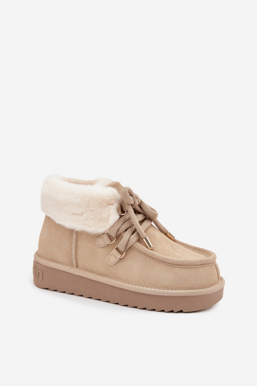 Moteriški natūralios zomšos sniego batai D.Franklin DFSH375006 šviesiai smėlio spalvos