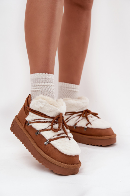 D.Franklin DFSH370011 Camel spalvos žemakulniai sniego batai su kailiu