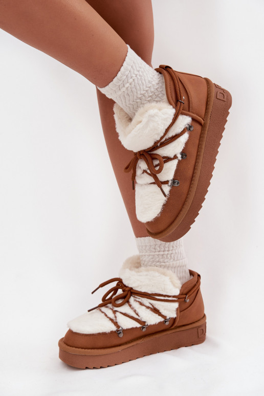 D.Franklin DFSH370011 Camel spalvos žemakulniai sniego batai su kailiu