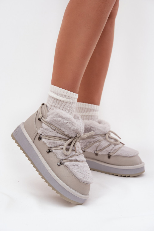 D.Franklin DFSH370011 šviesiai pilki žemi sniego batai su kailiu