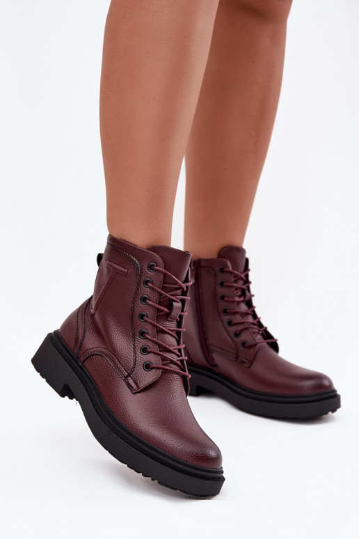 Sergio Leone BT25248-S bordo spalvos moteriški pašiltinti natūralios odos aulinukai iki kulkšnių