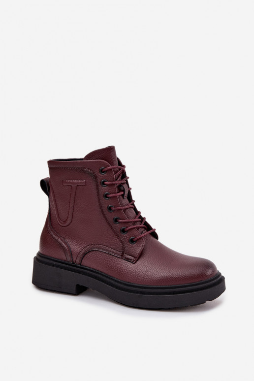 Sergio Leone BT25248-S bordo spalvos moteriški pašiltinti natūralios odos aulinukai iki kulkšnių