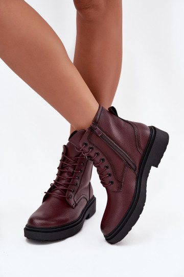 Sergio Leone BT25248-S bordo spalvos moteriški pašiltinti natūralios odos aulinukai iki kulkšnių