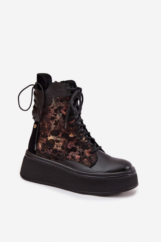 Maciejka 07086-01 juodi odiniai platforminiai batai