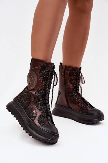 Maciejka 06565-02 rudos-auksinės spalvos odiniai izoliuoti platforminiai aulinukai iki kulkšnių