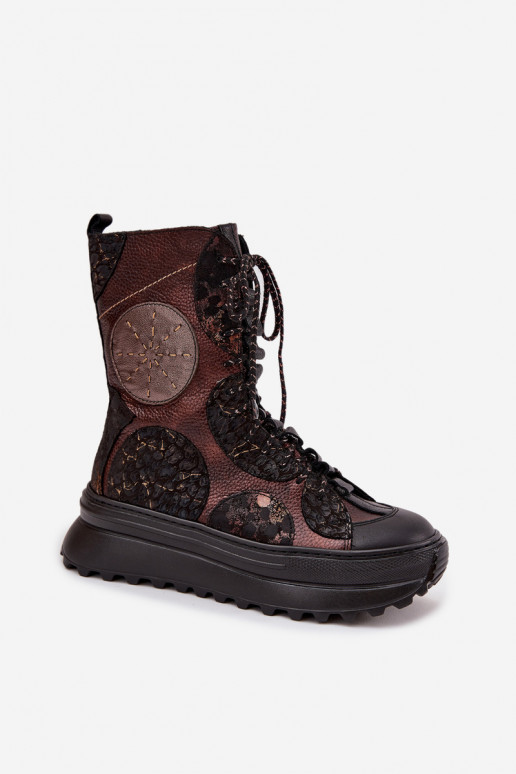 Maciejka 06565-02 rudos-auksinės spalvos odiniai izoliuoti platforminiai aulinukai iki kulkšnių