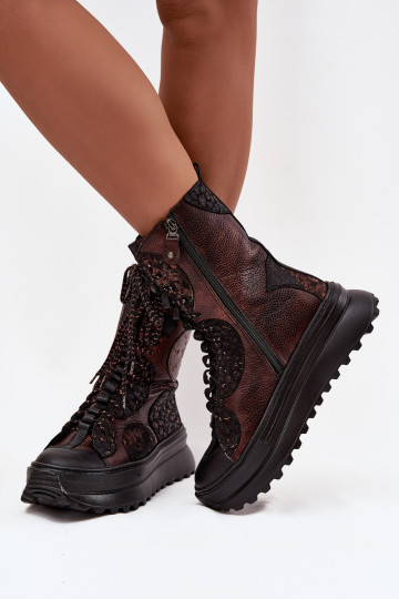 Maciejka 06565-02 rudos-auksinės spalvos odiniai izoliuoti platforminiai aulinukai iki kulkšnių