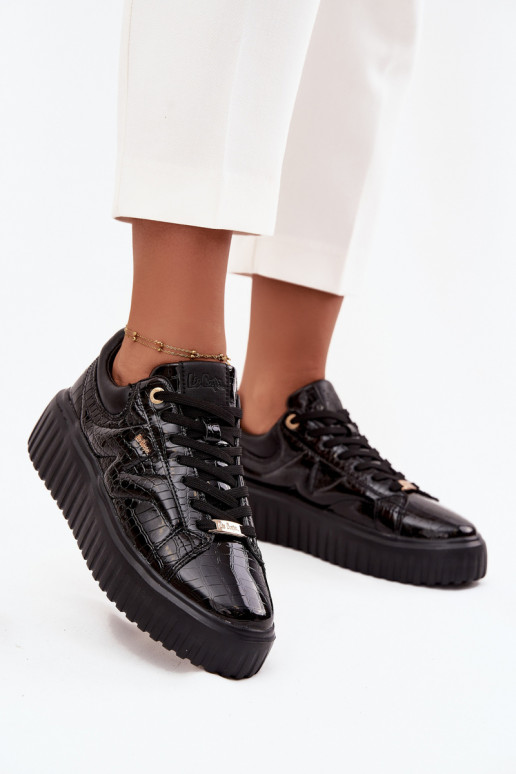 Lee Cooper LCJ-25-09-3870 moteriški lakuotos odos platforminiai sportbačiai su juodu pamušalu