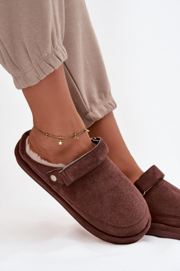 Moteriškos šlepetės su diržu, kailio pamušalu, šokolado spalvos Rilena 2