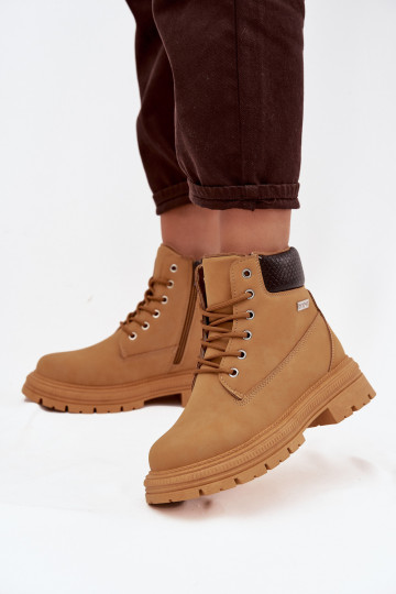 Moteriški pašiltinti žygio batai su užtrauktuku „Selinda“ Camel spalvos