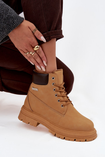 Moteriški pašiltinti žygio batai su užtrauktuku „Selinda“ Camel spalvos