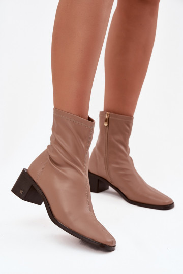 Vinceza 23-10791 smėlio spalvos moteriški aukštakulniai aulinukai iki kulkšnių