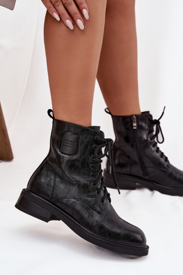 Maciejka K7180-01 moteriški odiniai aulinukai iki kulkšnių su dekoratyvinėmis detalėmis, juodi