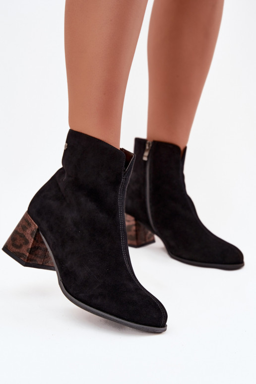 Maciejka K7202-01 moteriški odiniai zomšiniai aulinukai su kulnu, juodos spalvos