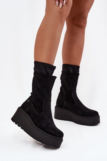 Maciejka A7161-20 moteriški odiniai zomšiniai aulinukai su stora platforma, juodos spalvos