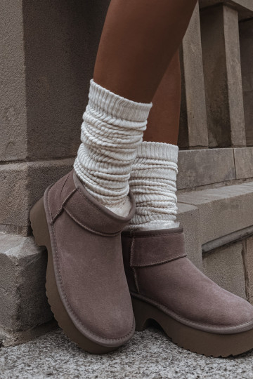 Moteriški sniego batai iš natūralios zomšos su kailio pamušalu, chaki spalvos, Milora 2