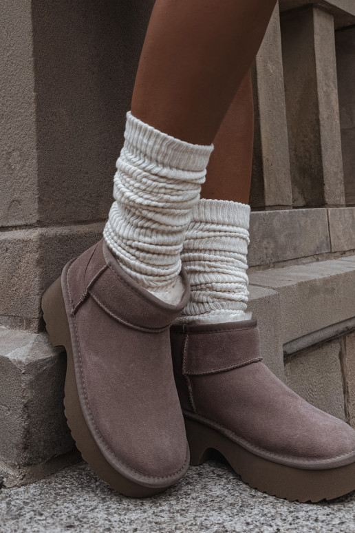 Moteriški sniego batai iš natūralios zomšos su kailio pamušalu, chaki spalvos, Milora