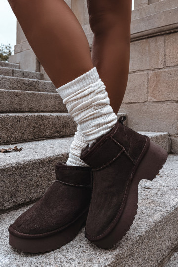 Moteriški sniego batai iš natūralios zomšos, su kailio pamušalu, šokolado spalvos „Milora“ 2