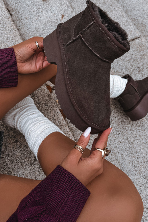 Moteriški sniego batai iš natūralios zomšos, su kailio pamušalu, šokolado spalvos „Milora“