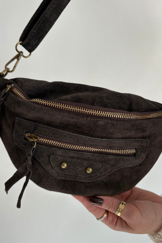 „Romilly“ šokolado spalvos natūralios zomšos juosmens krepšys