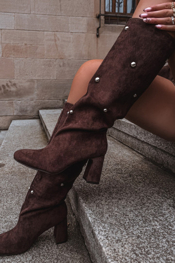 Moteriški aulinukai su pašiltinimu, aukštakulniu ir dekoratyvinėmis detalėmis šokolado spalvos „Lucinda“ 2