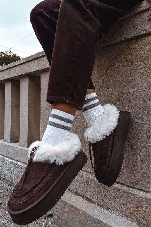 Moteriški sniego batai su kailiu ant platformos šokolado spalvos „Rosmira“