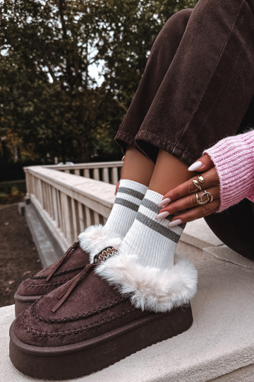 Moteriški sniego batai su kailiu ant platformos šokolado spalvos „Rosmira“ 2