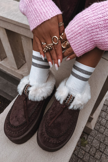 Moteriški sniego batai su kailiu ant platformos šokolado spalvos „Rosmira“