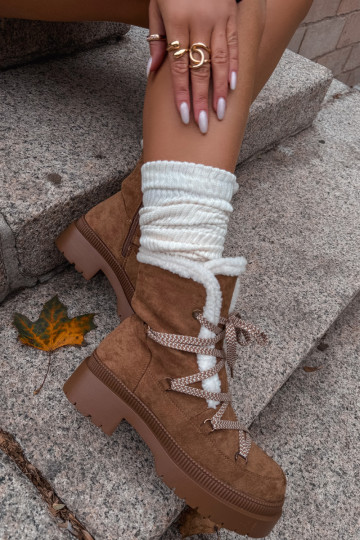 Moteriški sniego batai su avikailio imitacija, tamsiai pilkos spalvos „Irmara“