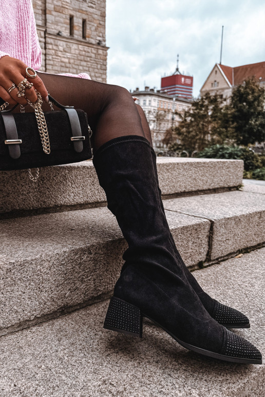 Moteriški aulinukai su dekoracijomis ant bloko, ekologiški zomšos, juodi, Ivanna