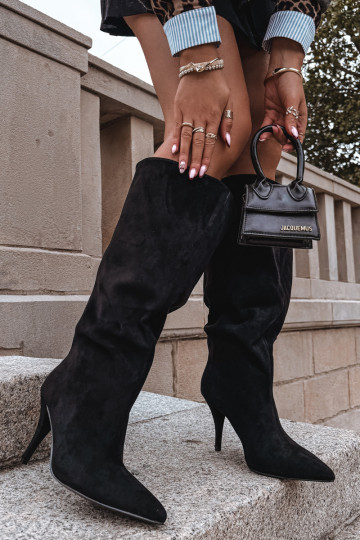 Moteriški aulinukai su stileto kulniuku iš ekologiškos zomšos, juodos spalvos, „Noretta“