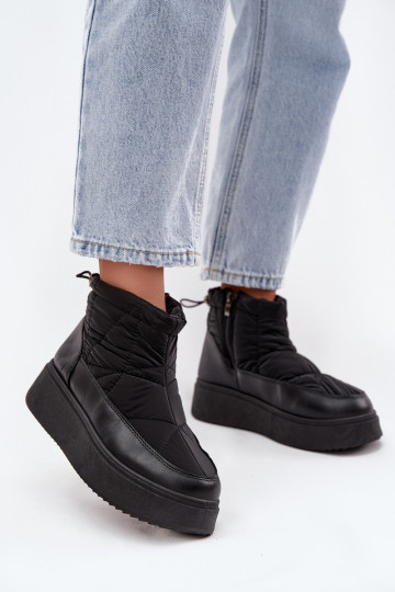 Moteriški sniego batai ant platformos, su kailio pamušalu, juodi Tahlira rašto