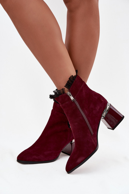 Moteriški zomšiniai odiniai aulinukai su papuošimais D&A MR52-127 Burgundijos spalvos